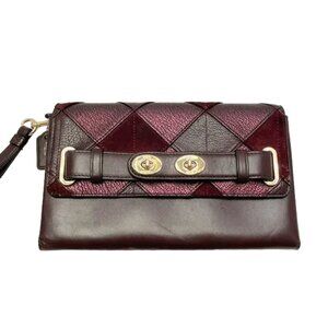 Coach Leather & Suede Patchwork Metallic Cherry Blake Clutch F64639